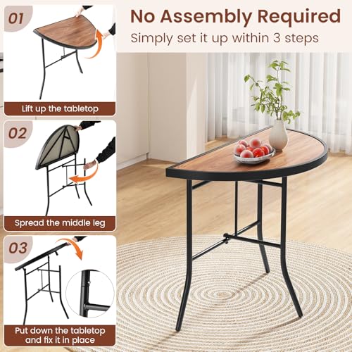Image of Giantex Half Round Folding Table, Half Moon Dining Table with Heavy-Duty Metal Frame, Portable Space-Saving Semi-Circle Bistro Table for Banquet Event Patio Garden Entryway (1)