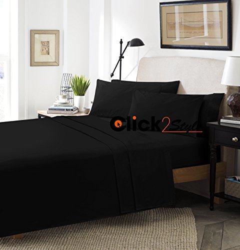clicktostyle Fitted Valance Sheets Polycotton T180 Percale Valances Pillow Cases Sold Separately (Single, Black)