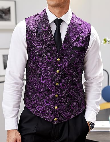 COOFANDY Mens Suit Vest Paisley Floral Victorian Vests Gothic Steampunk Formal Waistcoat Tuxedo Vests with Notched Lapels, Purple, Small steampunk buy now online COOFANDY Mens Suit Vest Paisley Floral Victorian Vests Gothic Steampunk Formal Waistcoat Tuxedo Vests with Notched Lapels, Purple, Small steampunk buy now online