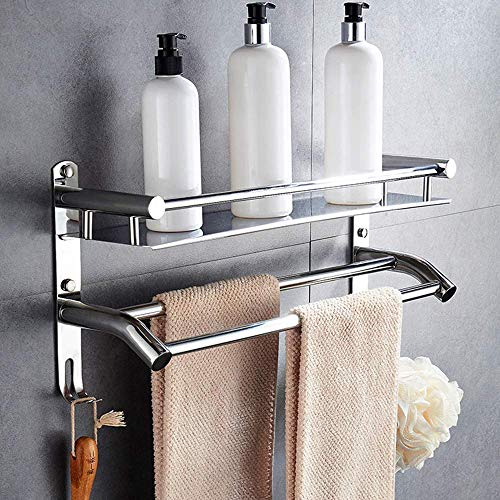 Toallero doble plegable de pared con estante y rieles adicionales de 50cm 2