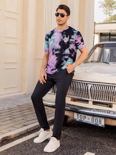 Hardaddy Men's Casual Tie Dye T-Shirts Short Sleeve Round Neck Graphic Tee Rock Band Tee Shirts2