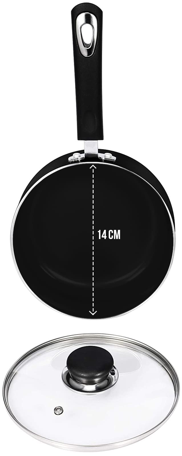 KICHLY Sauce Pan 14cm, 1 Quart - Niet Stick steelpan met deksel - Kleine pan - Multi Purpose Sauce Pot voor Keuken & Restaurants