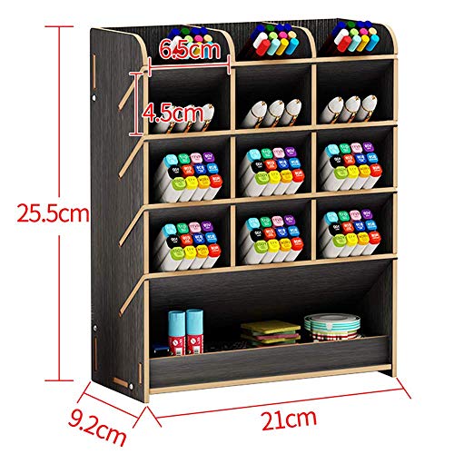 Image of Wooden Desk Organizer, Multi-Functional DIY Pen Holder Storage Box Desktop Stationary Storage Rack for Home, Office and School (Black)