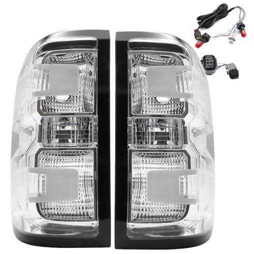MiKaFex Tail Light Assembly Compatible with 2014-2018 Chevy Silverado 1500/2019 Silverado 1500 LD/2015-2019 Silverado 2500 HD 3500 HD Brake Rear Taillights Clear Lens Clear Housing w/Bulbs Harness