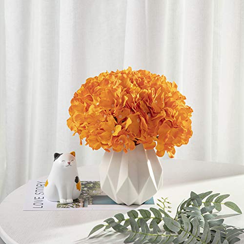 Orange Hydrangea Silk Fake Flowers Heads With Stems, Artificial Flowers For Decoration Wedding Home Party Shop Baby Shower,Room Decor For Bedroom Aesthetic, Pack Of 10 #TOP4