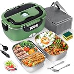 MULBEVD Electric Lunch Box Food Heater 100W, 3-in-1 Fast Heating Adult Lunch Box, 2 Removable 304 Stainless Steel Food Containers, 12V/24V/220V for Car, Truck & Office (Green, 1.5L)