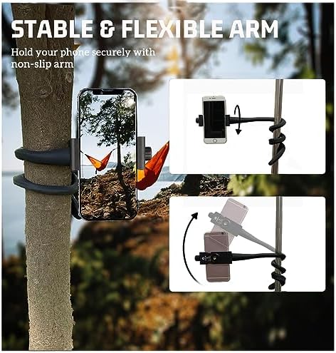 Portable Phone Holder Stand for Bed, Stroller, Desk, Car with Gooseneck Flexible Arm - Stable, Secure & Adjustable Fit on Treadmill, Wheelchair, Tree for GoPro & Cell Phones Used at Home, Work, Travel