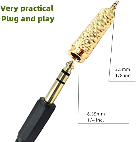 Miniatura 4 de Sam&Johnny Adaptador de 14 a 0.138 in, adaptador de auriculares de 14 pulgadas, enchufe macho de 18 pulgadas a conector hembra de 14 pulgadas,