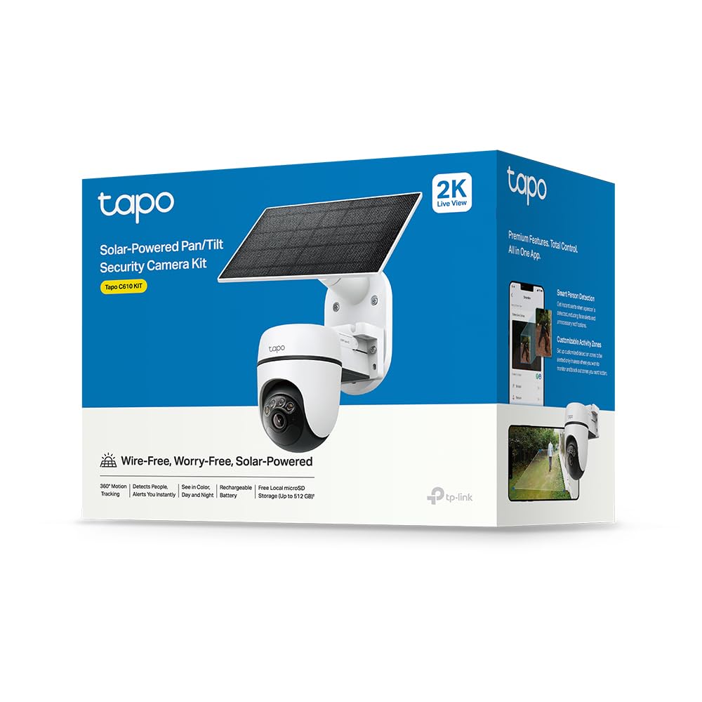 Tapo C610 KIT 2K 360° Solar Überwachungskamera Außen (Akku 6700 mAh, Farbnachtsicht, WLAN 2,4 GHz, KI-Erkennung, Licht- & Ton-Alarm, lokale Speicherung über microSD-Karte oder H500-Homebase)
