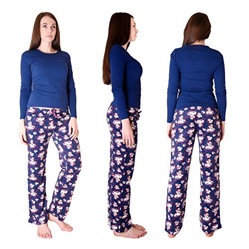 Cherokee Women's 2-Piece Longsleeve and Pajama Sleepwear Set, Multicolor, Water Color Floral/Blue, Medium