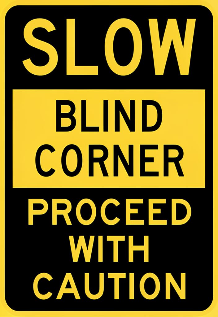 peiyeety Slow Blind Corner Proceed With Caution Tin Sign 12x8 Inch, Black & Yellow Safety Warning Metal Wall Decor for Garage, Workshop, Driveway, Parking Area, Business Entrance, Gift Idea