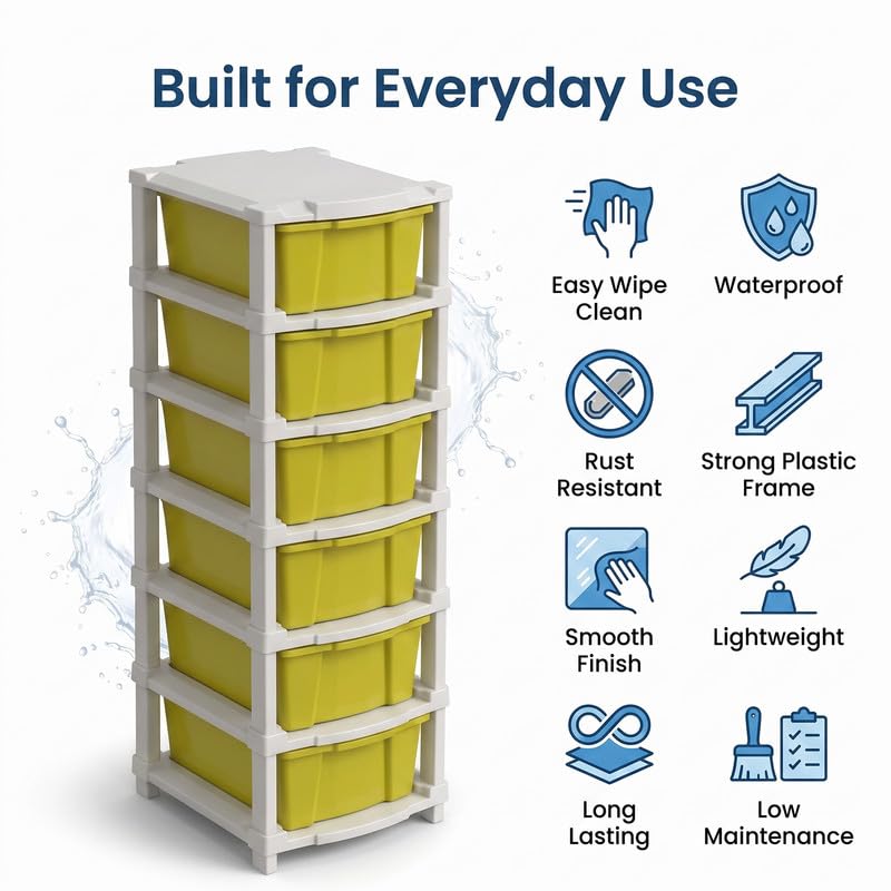 Image of Kavira Plastic Drawer Storage Tower - Space Organizer|Yellow,6 Layer