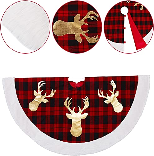 Black Red Buffalo Plaid Tree Skirt 48in Christmas Tree Skirts for Holiday Party Tree Skirt Double Layers Checked Tree Skirts, Christmas Tree Decorations