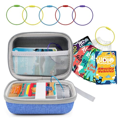 gjulrfu Card Case for Yoto cards, Hard Portable Card Case with Zipper & for Yoto Card Keyring Loop Holder Card Tabs, Travel Carrier Kids Toy Storage Organiser Tidy Mini Card Storage (Blue)