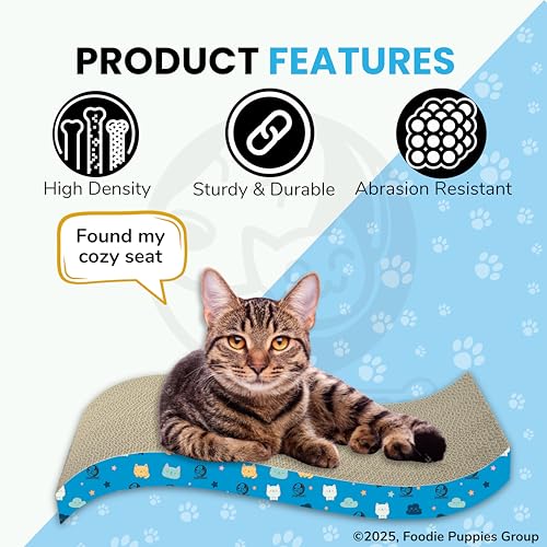Image of Foodie Puppies Reversible Cat Scratcher Pad with Catnip for Cats & Kittens - (Wave Scratcher, 44 x 22 x 8.5 cm) Durable Corrugated Cardboard Scratch Board, Furniture Protection, Play, Rest & Claw Care