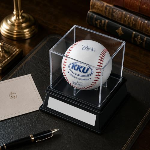 Image of KKU Baseball Display Case 2 Pack, Thick Acrylic Baseball Holder, Black Base | UV and Dust Protection for Signed Balls, Autographs and Sports Memorabilia, Gift for Sports Fans and Collectors