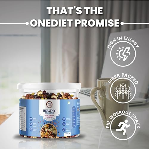 Image of OneDiet Healthy Trail Mix - Mix of 14 Nuts, Seeds & Berries| Almonds, Cashews, Pistachios, Raisins, Blueberries, Cranberries, Pumpkin Seeds, Amla, Chia Seeds | 200g
