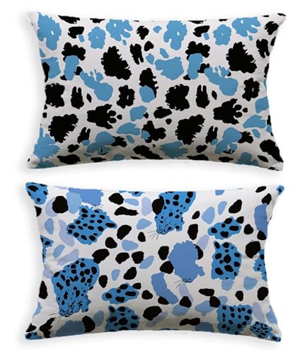 Taie oreiller 40x80 rectangulaire léopard bleu pour déco de chambre