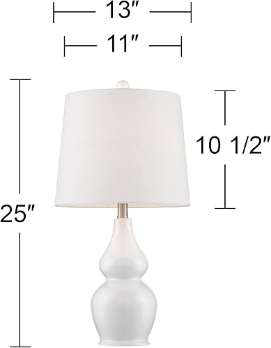 Miniatura 4 de 360 Lighting Jane Modern - Juego de 2 lámparas de mesa modernas de 25 pulgadas de alto, de cerámica blanca, tela de calabaza doble, pantalla cónica,