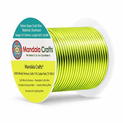 Image of Mandala Crafts 14 Gauge Yellow Green Anodized Aluminum Craft Wire, 60 FT | Colored, Flexible, Bendable, for Bonsai, Armature, Sculpting, Wire Wrapping, Jewelry Making, Weather & Tarnish Resistant