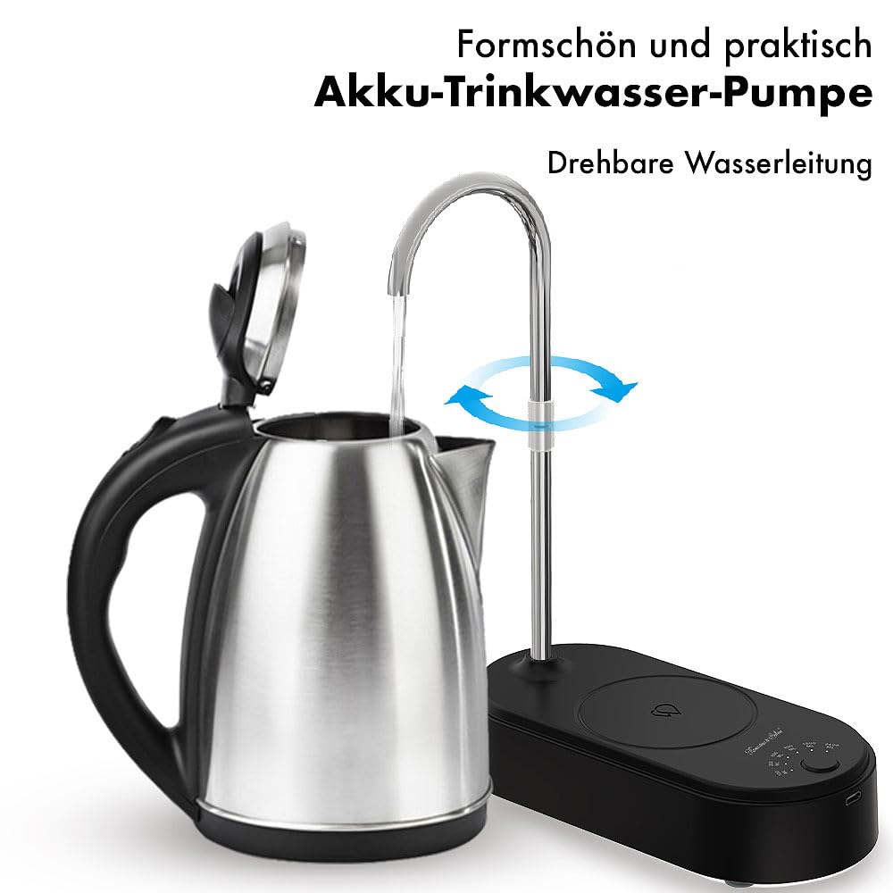 Rosenstein & Söhne pompa dell'acqua: set da 2 Pompe per acqua potabile a batteria, nero, per taniche standard da 18,9 l, batteria da 1.200 mAh (tanica d'acqua con pompa, ad acqua a campeggio)