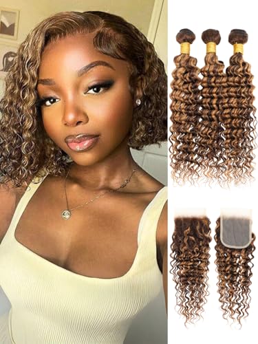 AUROO Honey Blonde Highlight Brazilian Deep Wave...