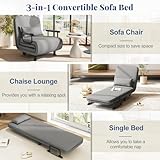 COSTWAY Single Folding Sofa Bed Chair Modern Fabric Sleep Function Holder W/Pillow & Wheel For Home Bedroom Living Room Office Indoor (Light Grey) - Image 4