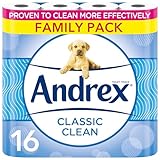 Andrex Classic Clean Toilet Rolls - 16 Pack Bulk Buy - Unbeatable Clean With Unique 3D Wave
