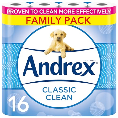 Andrex Classic Clean Toilet Rolls - 16 Toilet Roll Pack - Bulk Buy Toilet Rolls - Unbeatable Clean Toilet Rolls with Unique 3D Wave