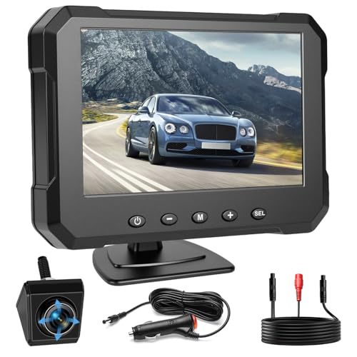 Hikity AHD 1080P Kit de Caméra de Recul sans Fil pour Voiture 360° Rotation avec écran de 5 Pouces, Vision Nocturne IR étanche IP68, 1 Caméra Rotation,...