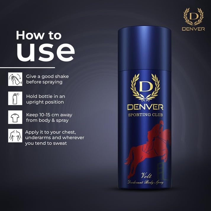 Image of DENVER Sporting Club Volt - 165ML Each (Pack of 2) | Long Lasting Deo Spray from Men