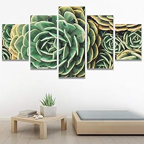 SIGNWIN 5 Panel Canvas Wall Art Green Succulents...