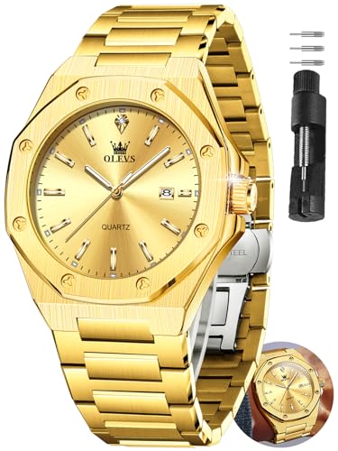 OLEVS Watches for Men Dress Stainless Steel Big face Waterproof Luxury Men’s Wrist Watch with Date Casual Blue/Black/Gold/Silver Reloj para Hombre