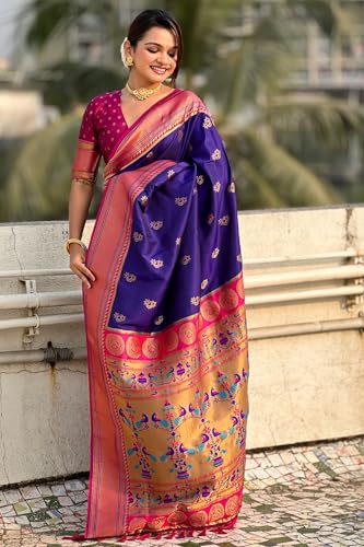 Image of SGF11 Women's Paithani Soft Lichi Silk Kanjivaram Sarees With Blouse Piece