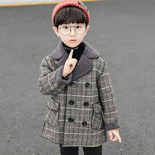Boy's Pea Coat Faux Wool Double Breasted Trench Jacket Warm Plaid Peacoat for 2-10 Years2