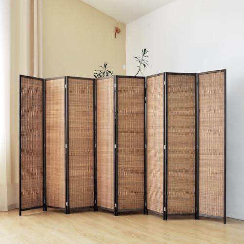 8 Panel Room Divider Screen,5.6 FT Tall Bamboo Room Divider Folding Privacy Screen,Freestanding Room Divider for Room Seperation,Brown