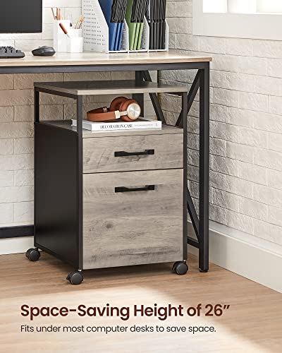 VASAGLE File Cabinet, Mobile Filing Cabinet with Wheels, 2 Drawers, Open Shelf, for A4, Letter Size, Hanging File Folders, Heather Greige and Ink Black UOFC071B02 - Image 6