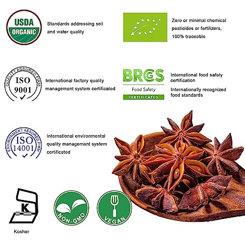 Sun I’farm Organic Star Anise, Chinese Star Anise Whole 7Oz(200G), Fresh, Pure And Dried Anise Pods, Great For Cooking, Baking And Tea (7 Ounce) #TOP3