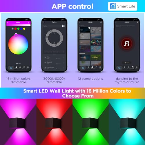 Applique Murale RGB 9W Dimmable avec App et Télécommande - 2