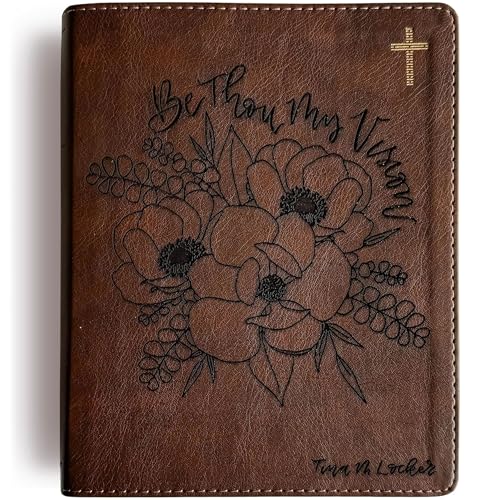 JOY CREATIVE NIV Journaling Bible | Brown With Gold Cross | Be Thou My Vision With Flowers | Includes Option to add Engraved Name | Personalized and Customizable Gift