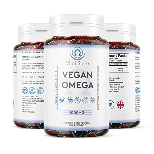 Vegan Omega 3 6 9 DHA & EPA Oil - 1000mg - 4 Month Supply 120 Soft gels - Naturaly sourced Algae Oil - High Strength