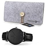 Alienwork IK Slim Ø40mm Zegarek męski damski Ultra-cienki skórzany pasek, Czarny/czarny skórzany pasek, pasek