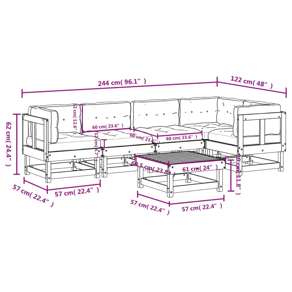 6-częściowy zestaw mebli ogrodowych z litego drewna sosnowego, meble outdoorowe z poduszkami, modułowa sofa na balkon, taras, patio, beżowy