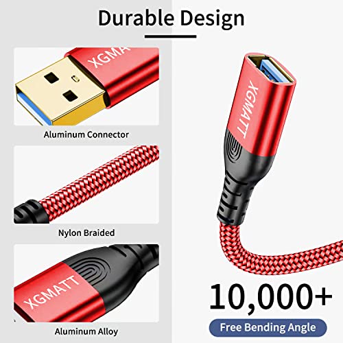 XGMATT USB 3.0 Extension Cable 3M 2Pack,USB A Male to A Female Cable USB Extension Lead High Speed Data Transfer Compatible for Printer Scanner - Image 2