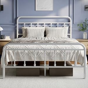 Novilla Metal Full Size Bed Frame – Modern Minimalist Victorian Style with Headboard/Footboard, Heavy-Duty Steel Slats/Underbed Storage/No Box Spring Needed/Easy Assembly/Noise Free/White