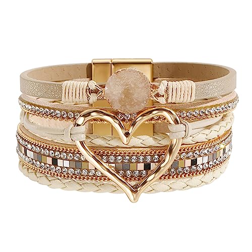 P Ammy Fashion® Women's Multi-layer Love Heart Leather Wrap Bracelets Stackable Boho Bangles Bohemian Cuff with Magnetic Clasp Jewelry Gift