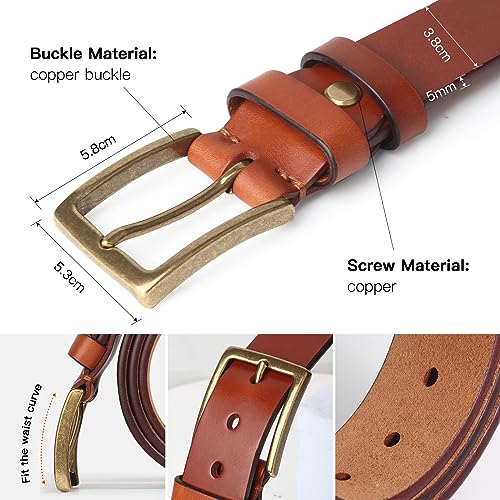 Men's Full Grain Leather Belt ，Adjustable ，5mm Thickness，Durable Copper Buckle3