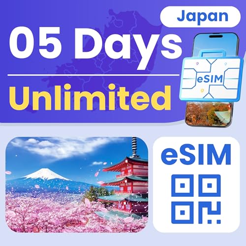 Image of eSIM Cards for International Travel Prepaid Data, Compatible with Unlocked Smartphones, 4G LTE 5G, Hotspot Supported, Instant Activation in 10 Minutes (Japan Unlimited Data - 5 Days)