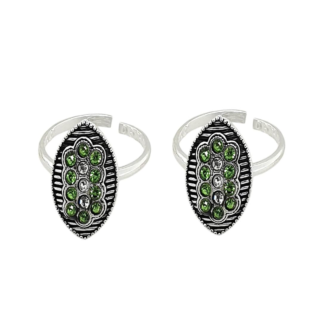 Pure Silver (Chandi) Designer Green Zircon Toe Rings/Bichiya For Women ~ Pack in 2 Pieces-image-16