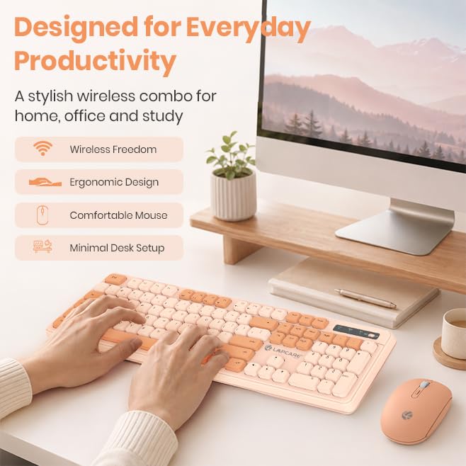 Image of Lapcare Ramon 5 Wireless Keyboard & Mouse Combo WL-108 | 2.4GHz Wireless | 104 Keys with 12 Multimedia Shortcuts | Adjustable 3200 DPI Mouse | Nano USB Receiver | Retro UV Printed Keys